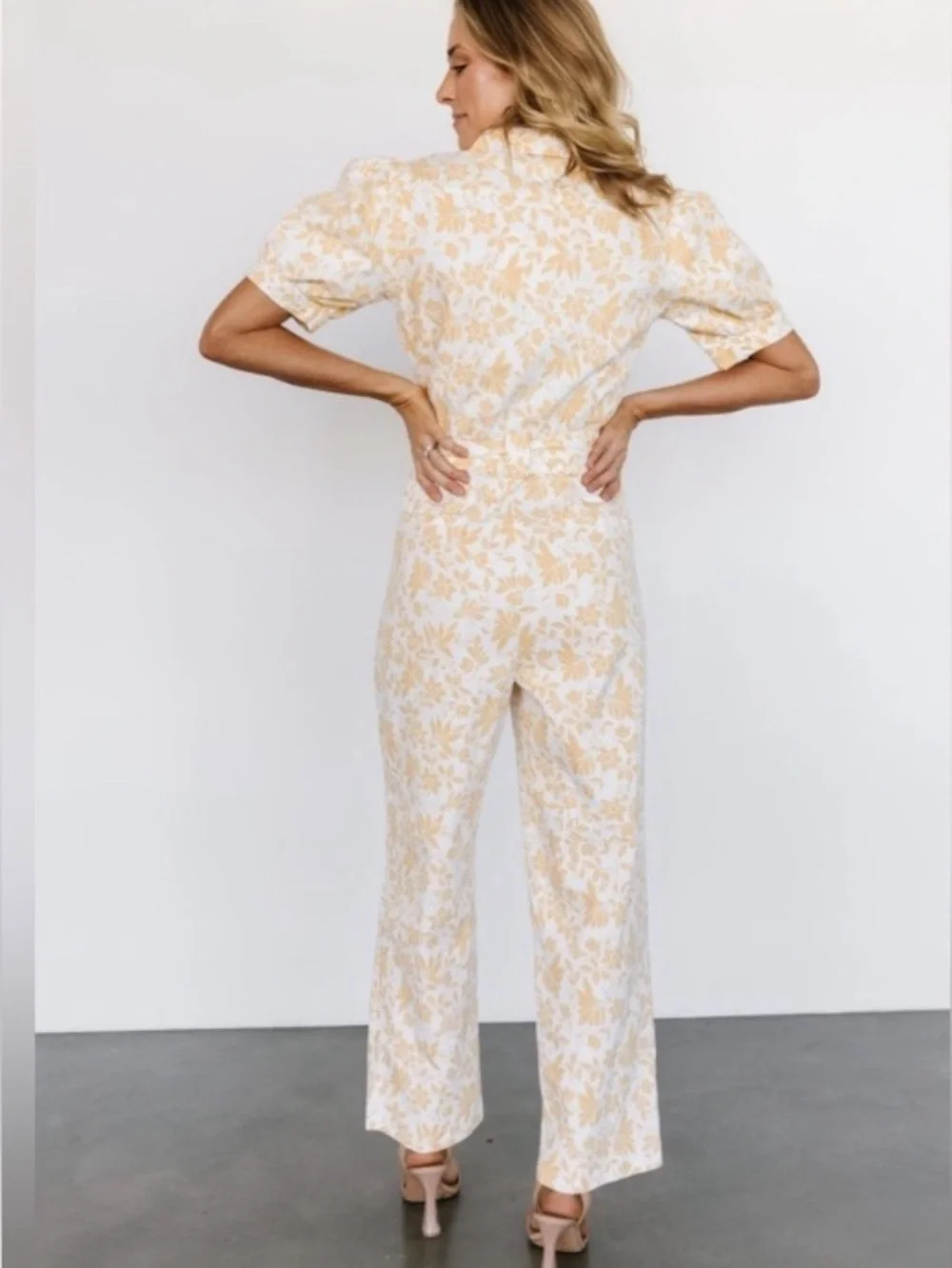 NWT Baltic Born Cotton Blend  Floral Tie-Waist Jumpsuit in Soft Yellow size XL - Picture 4 of 12